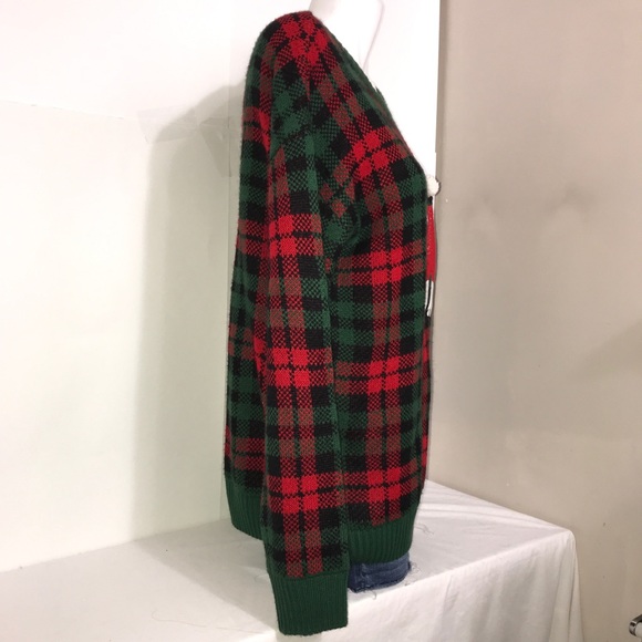 George Christmas Pug PomPom Plaid Crewneck Sweater - Picture 7 of 11